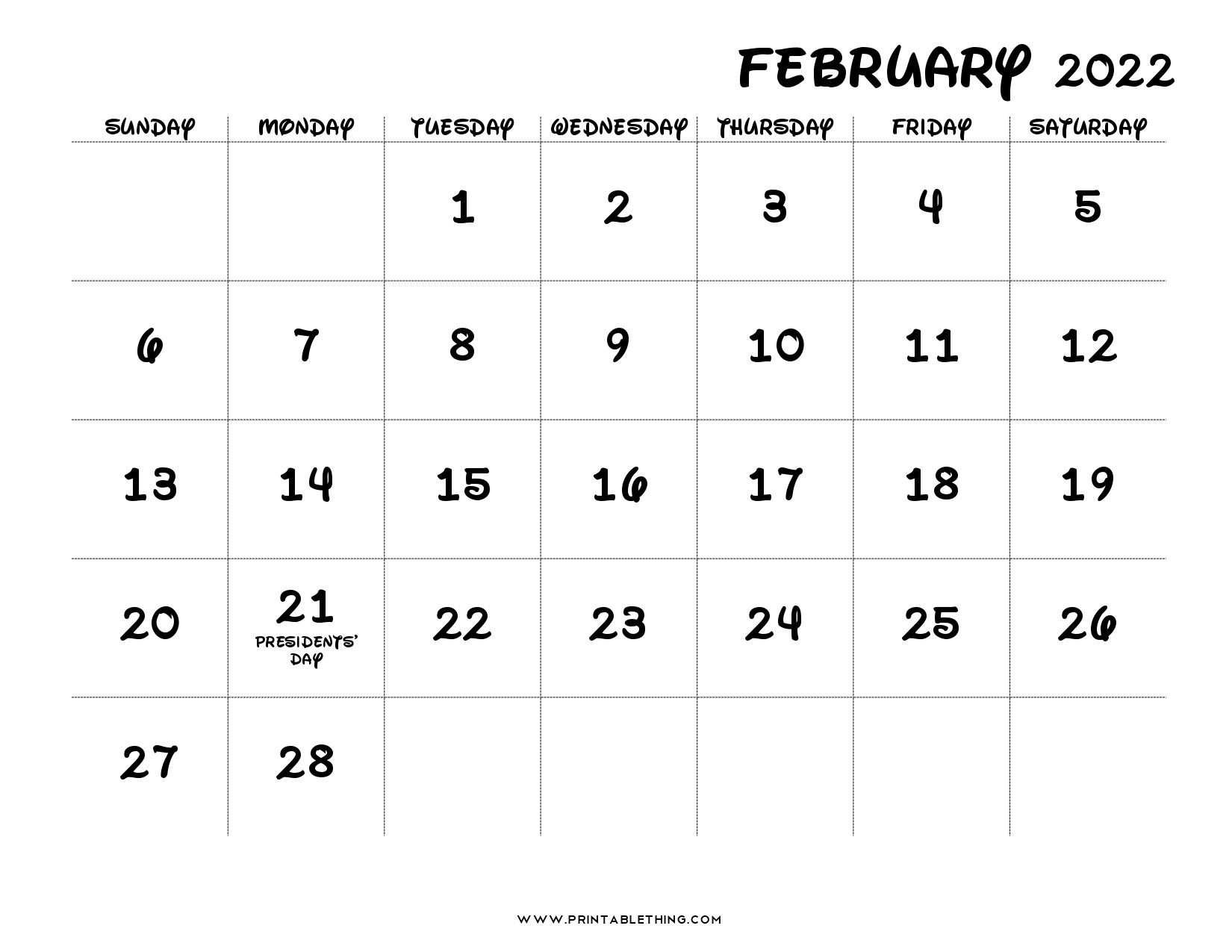 20+ February 2022 Calendar Printable, Pdf, Us Holidays