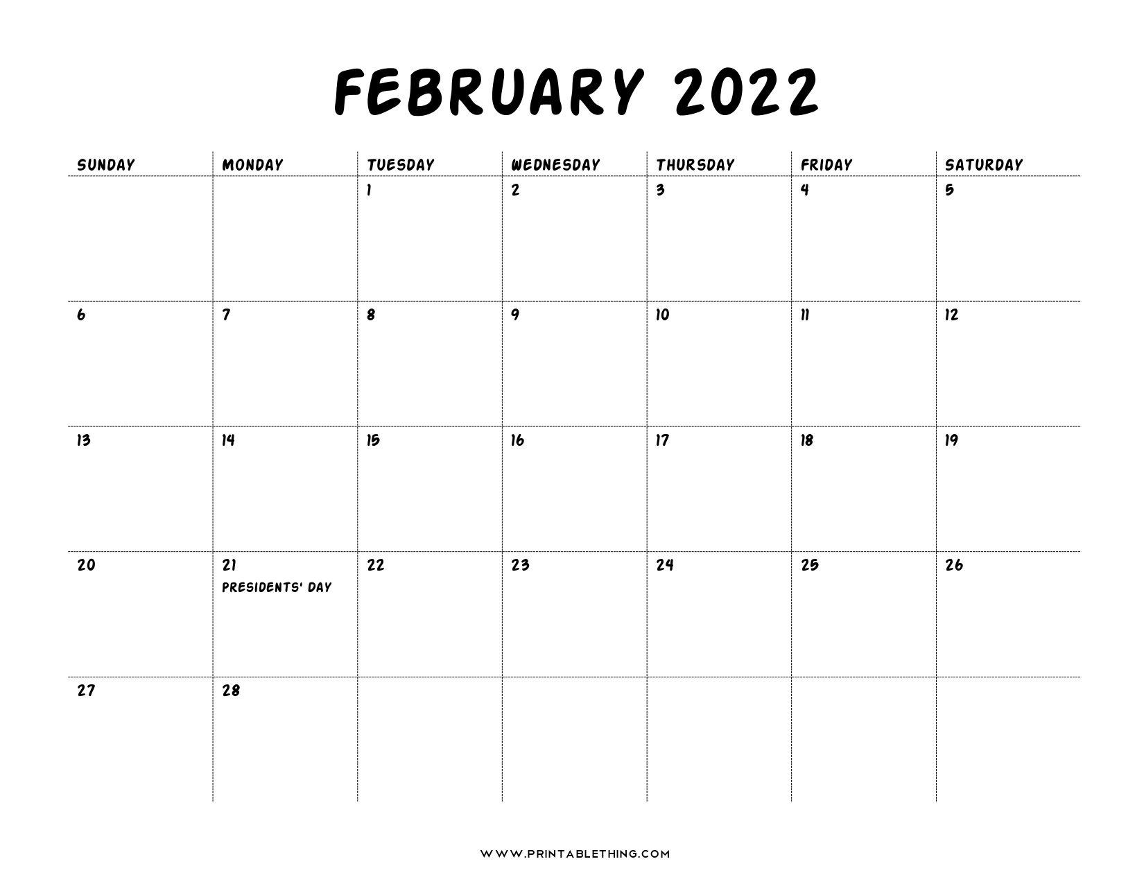 20+ February 2022 Calendar Printable, Pdf, Us Holidays