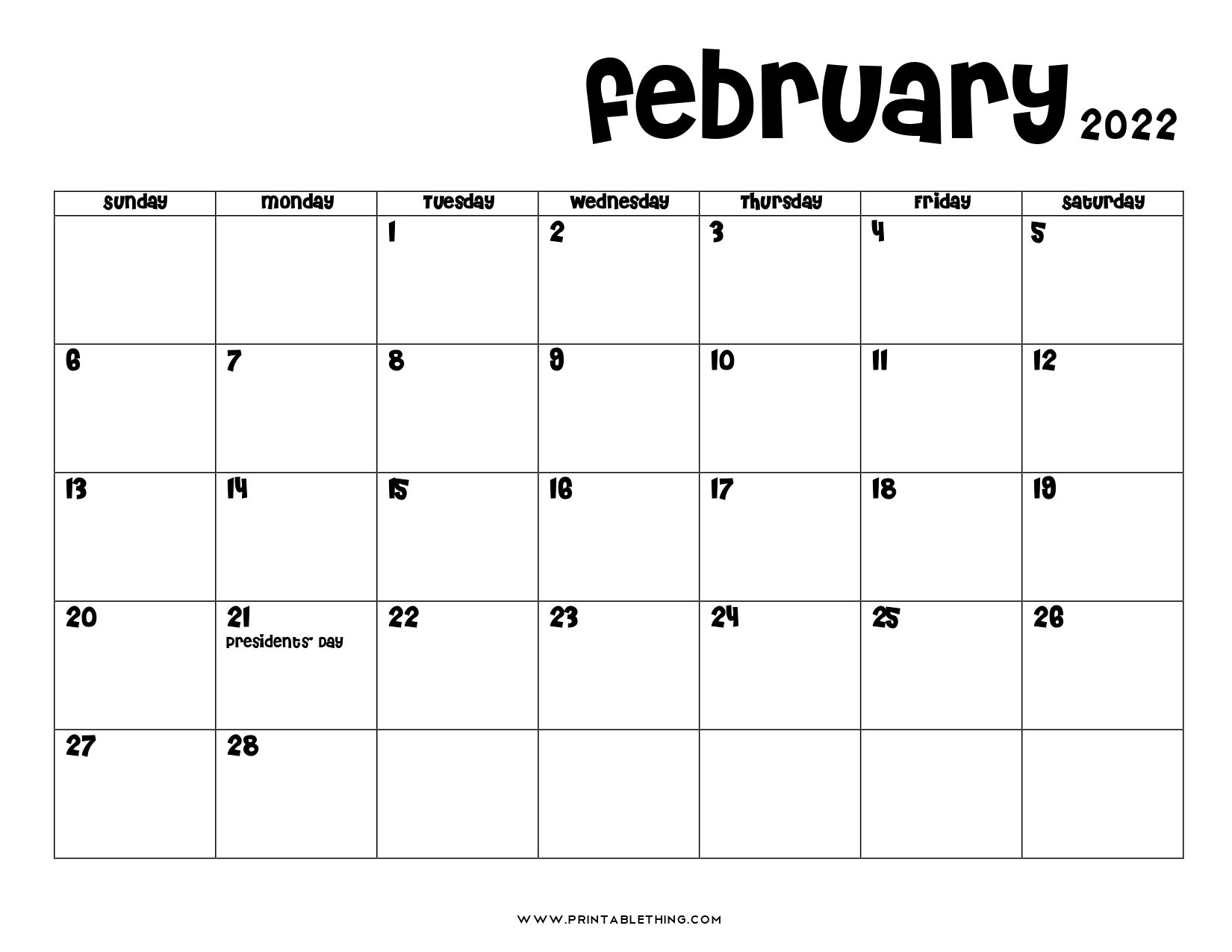 20+ February 2022 Calendar Printable, Pdf, Us Holidays