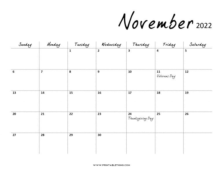 20+ November 2022 Calendar Printable, Us Holidays, Blank