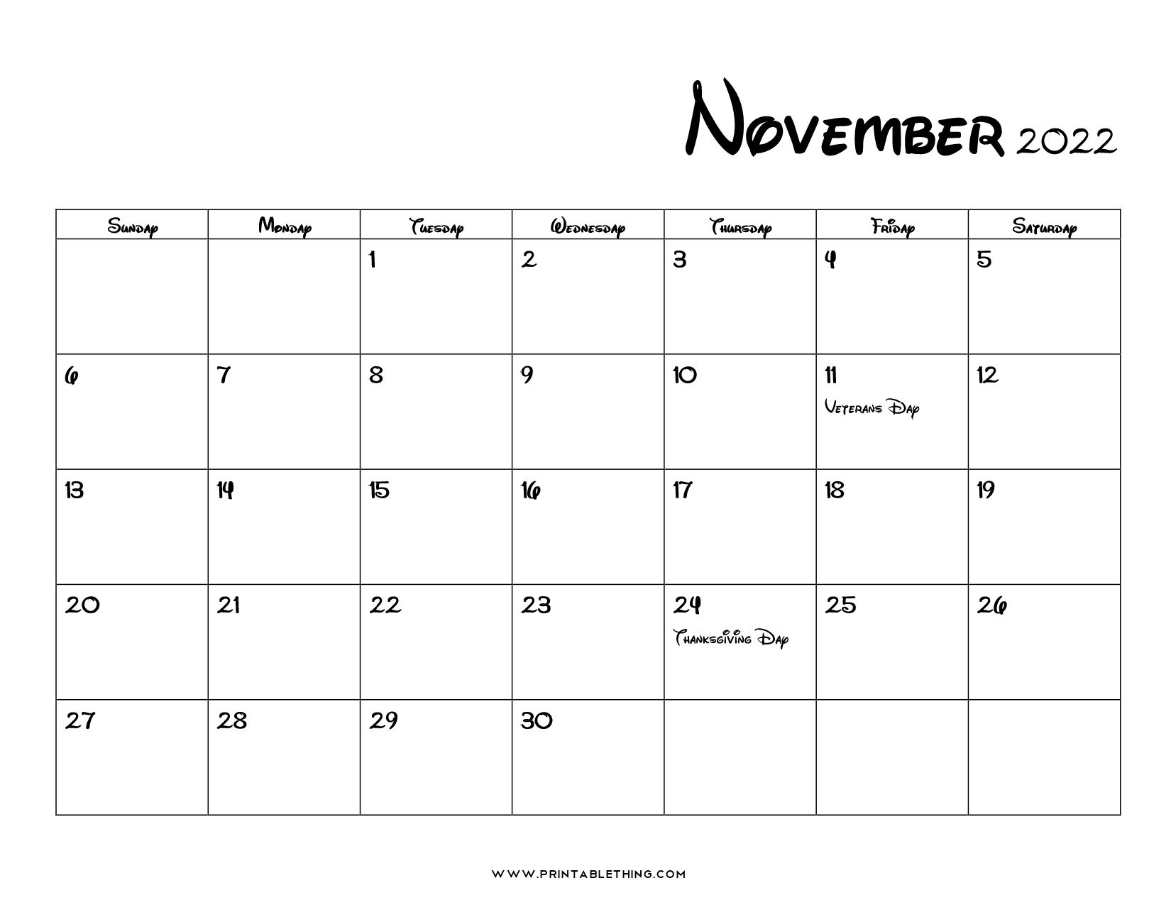 20+ November 2022 Calendar Printable, Us Holidays, Blank