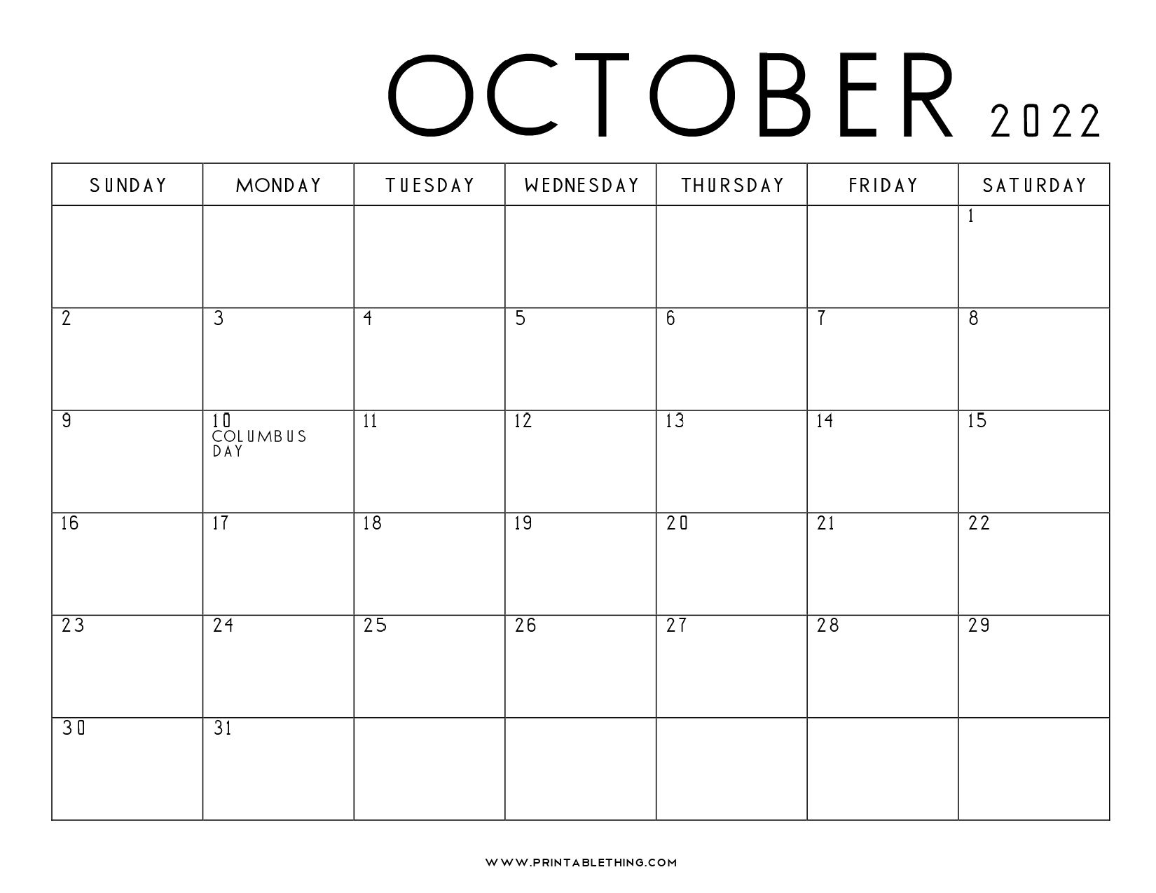 20+ October 2022 Calendar Printable, October 2022