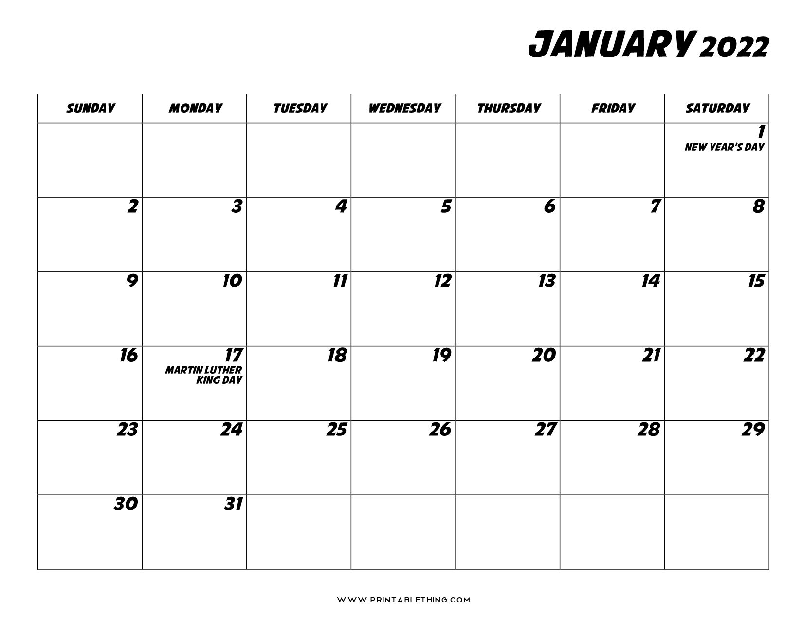 Free Blank Calendar 2022 January February