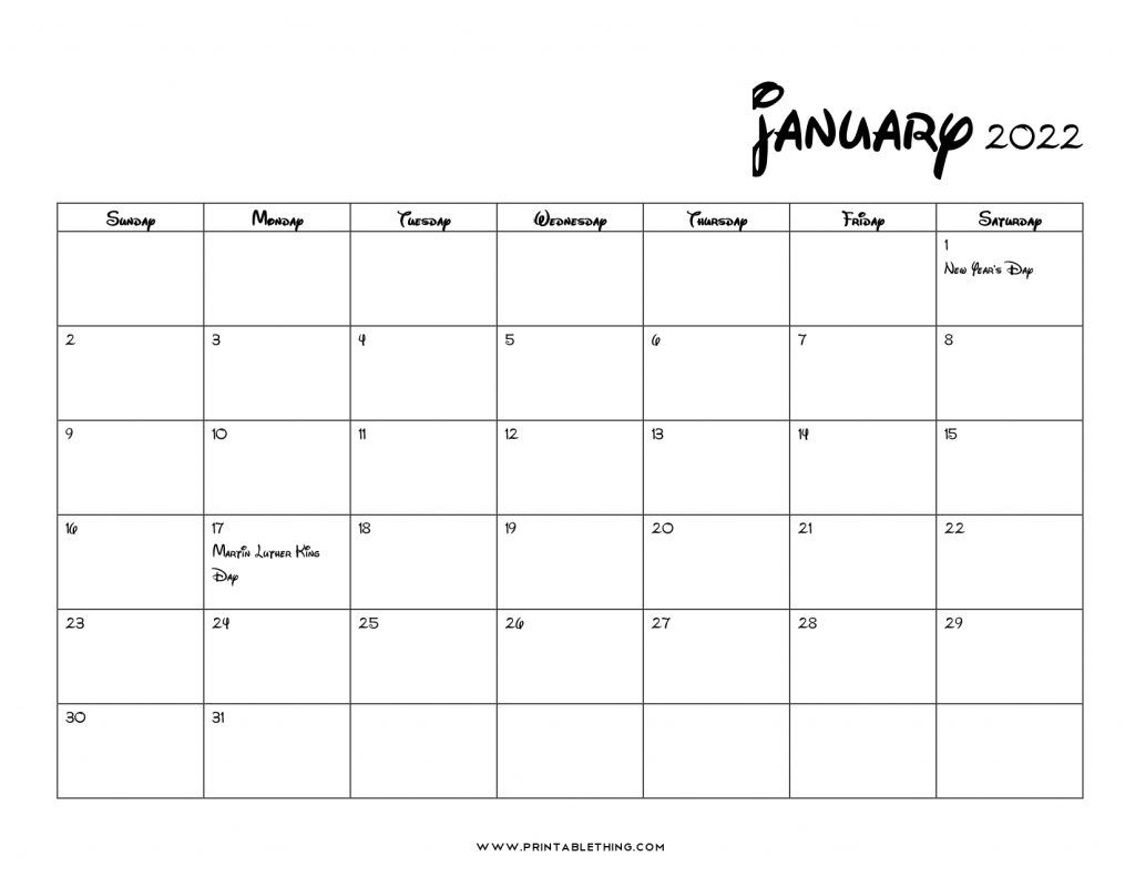 20+ Printable January 2022 Calendar With Holidays, Blank, Free