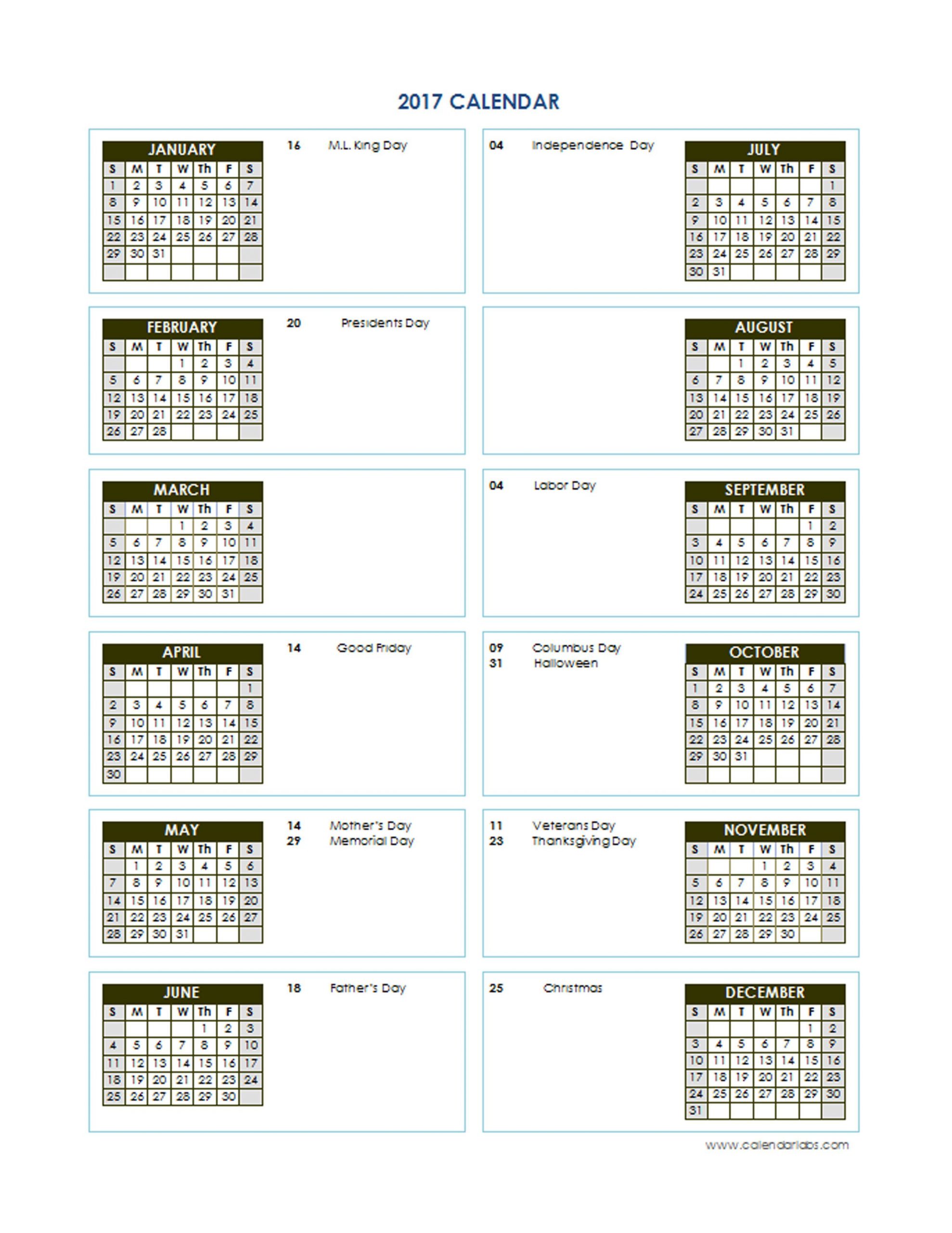 2017 Yearly Calendar Template Vertical 02 - Free Printable