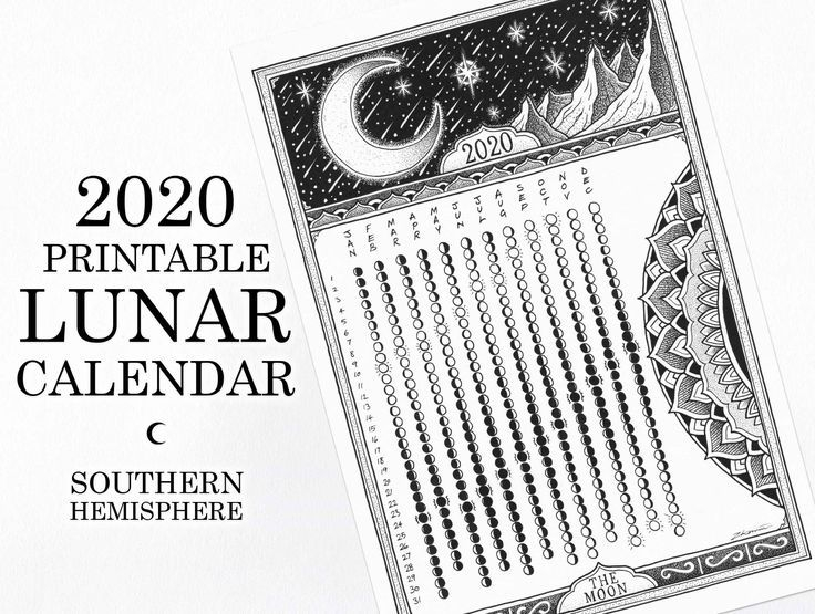 2020 Printable Lunar Calendar - Southern Hemisphere By