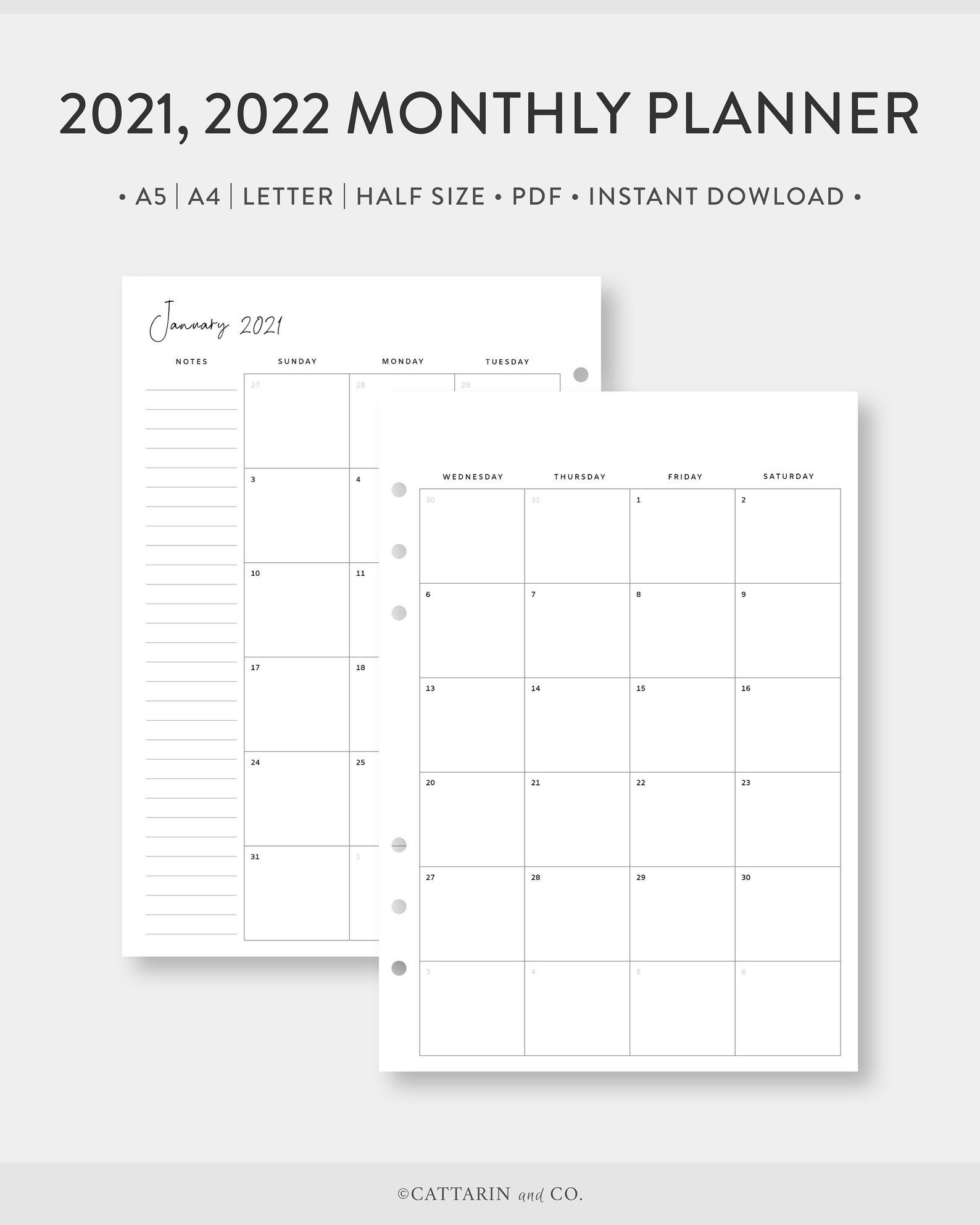 2021 2022 Monthly Planner Printable Calendar On Two Pages