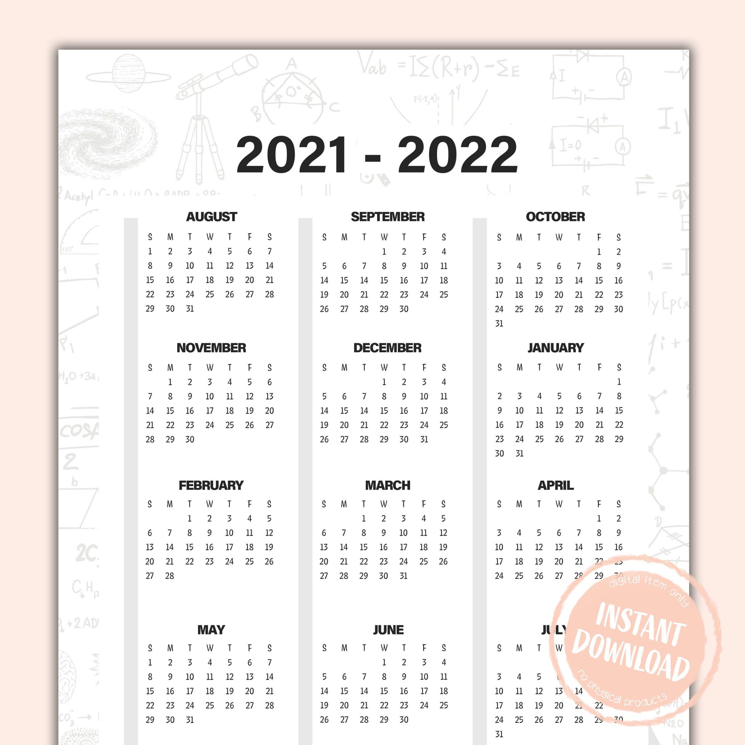 2021-2022 School Year Calendar Digital Planner Page | Etsy