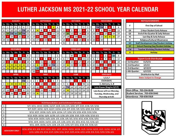 2021-2022 School Year Calendar | Jackson Middle School