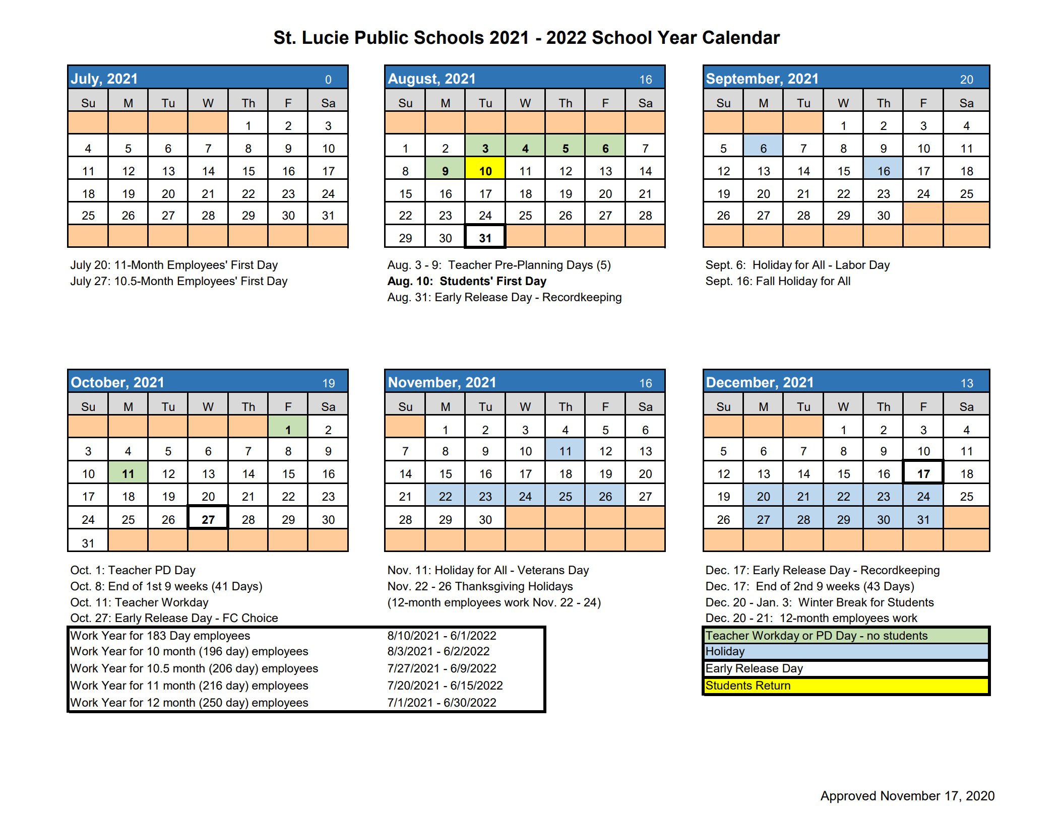 2021-2022 School Year Calendar P1 - River'S Edge