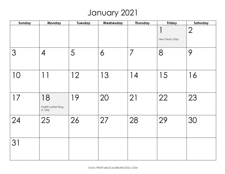 2021 Calendar One Month Per Page - Us Holidays 12 Month Pdf
