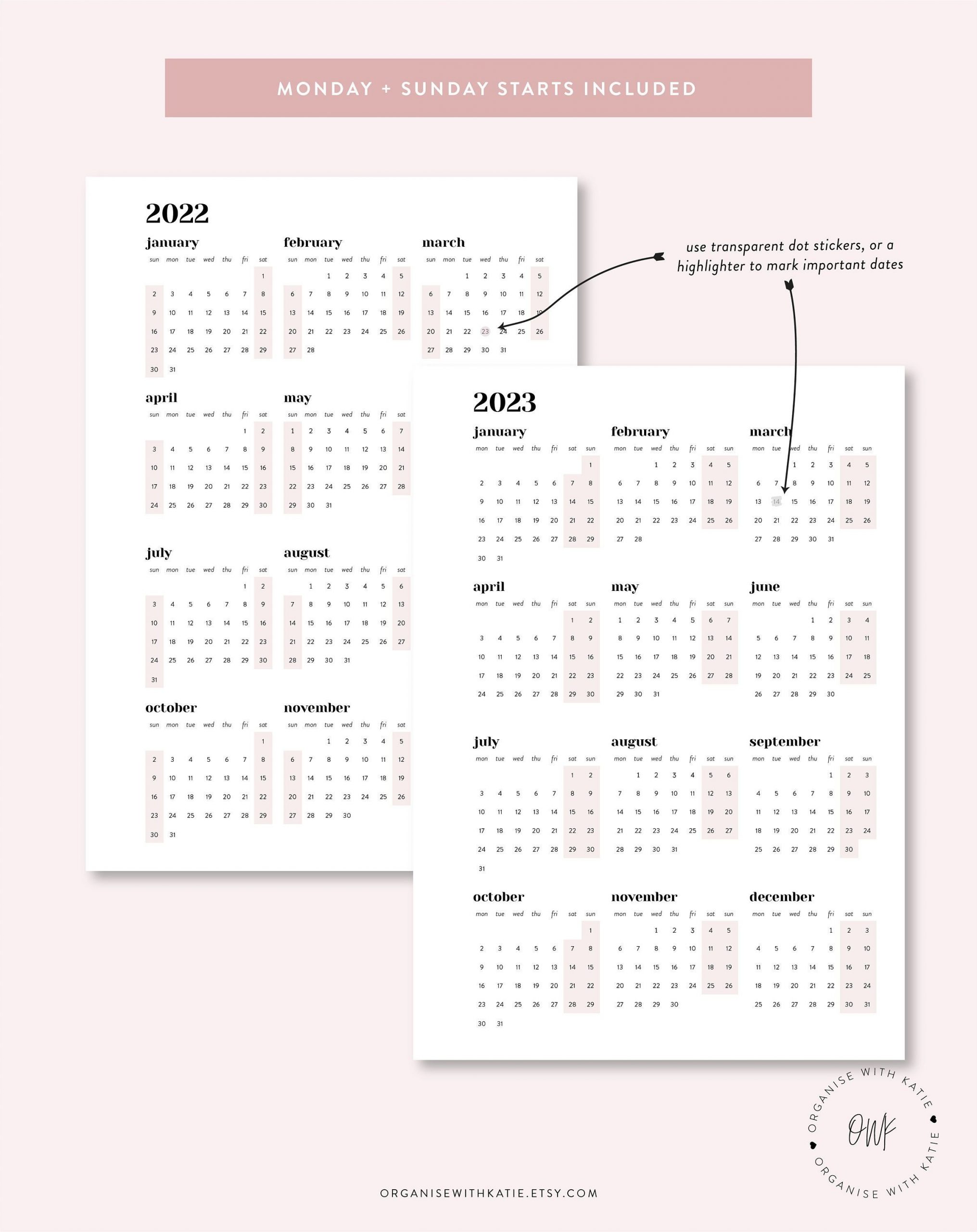 2022 2023 A6 Rings Calendar Printable Year At A Glance | Etsy
