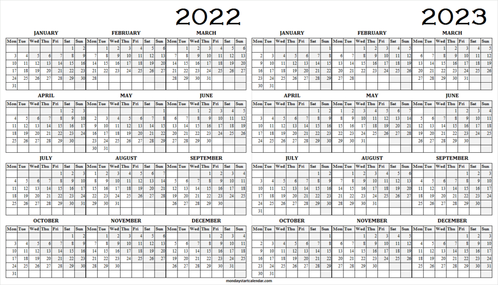 2022 2023 Printable Calendar With Holidays | Two Year Calendar