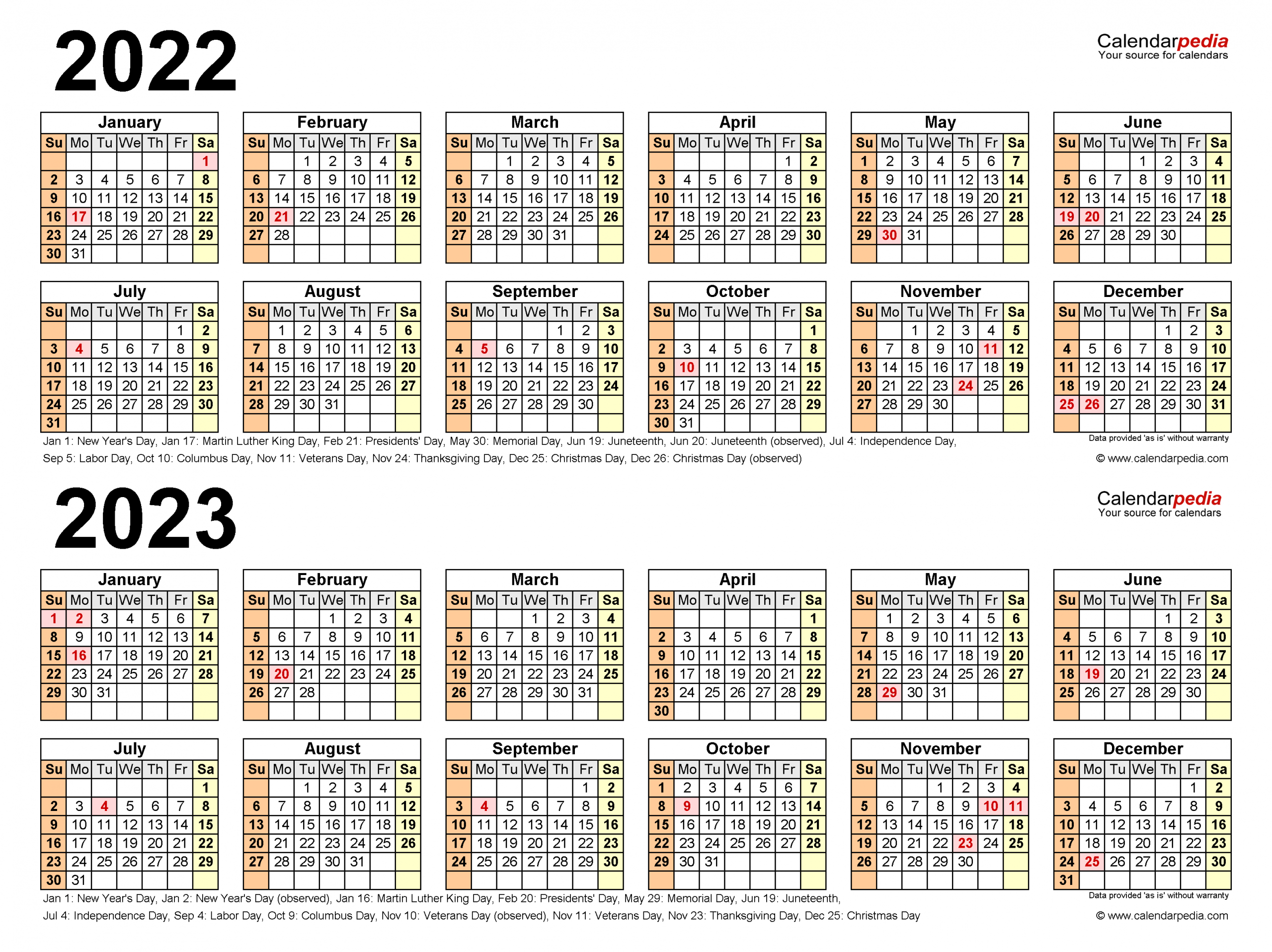 2022-2023 Two Year Calendar - Free Printable Pdf Templates