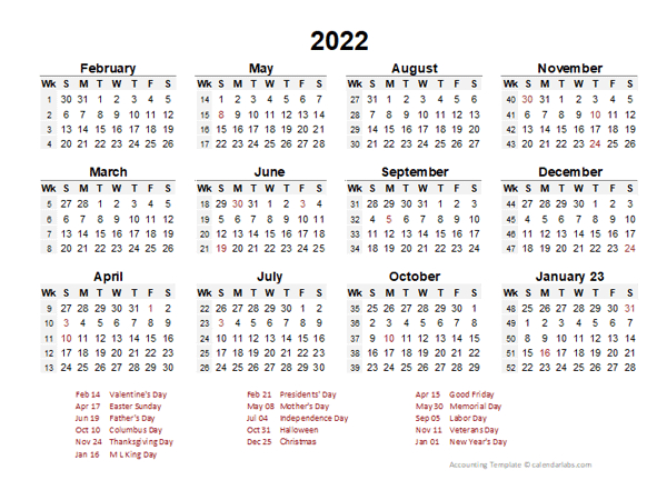 2022 Accounting Period Calendar 4-4-5 - Free Printable