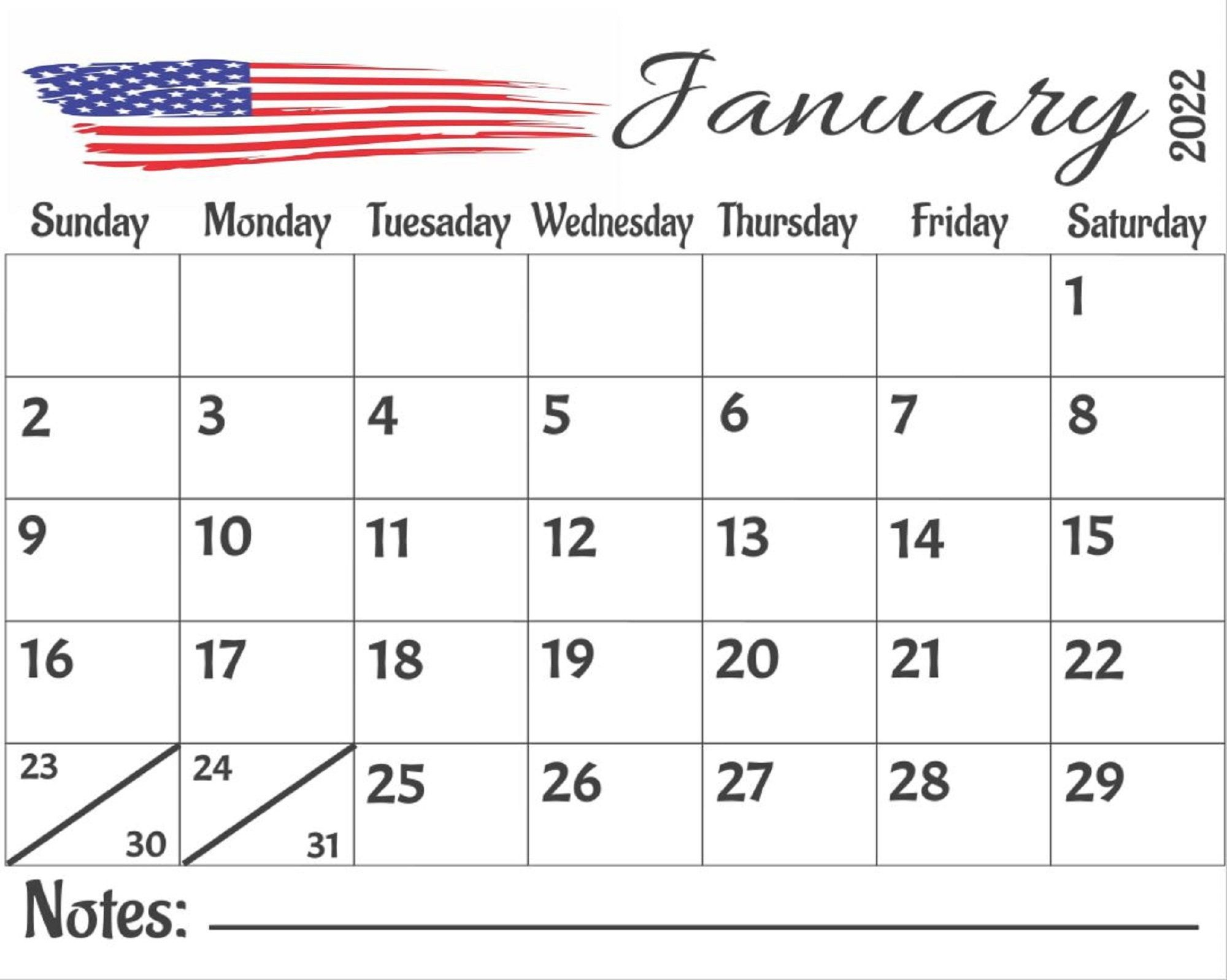 2022 American Flag Calendar Printable Desk Calendar