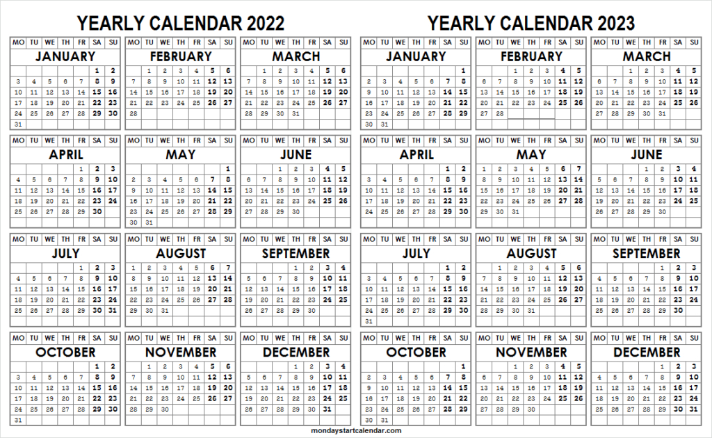 2022 And 2023 Monthly Calendar Template | Blank Two Year