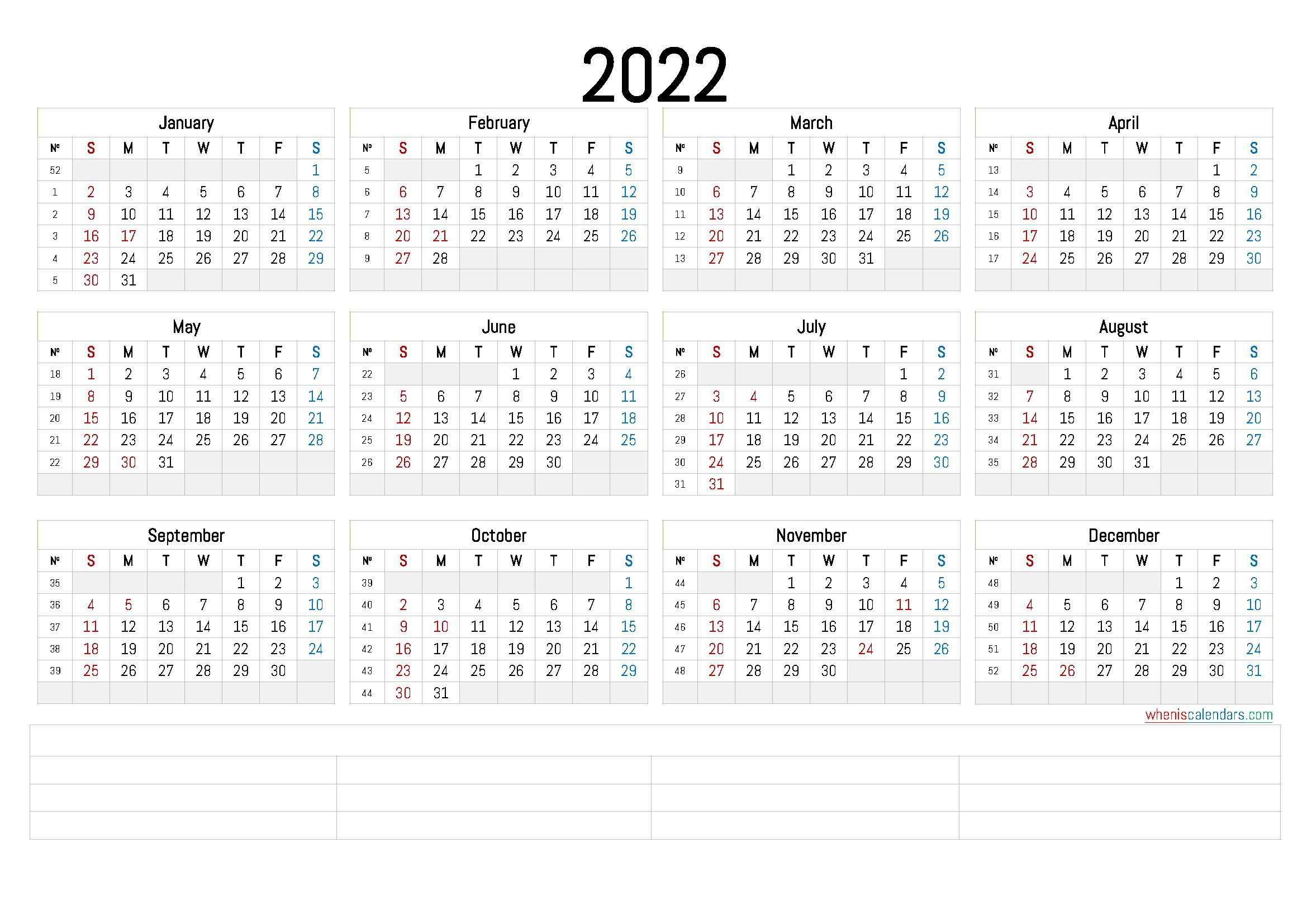 2022 Annual Calendar Printable (6 Templates) - Free