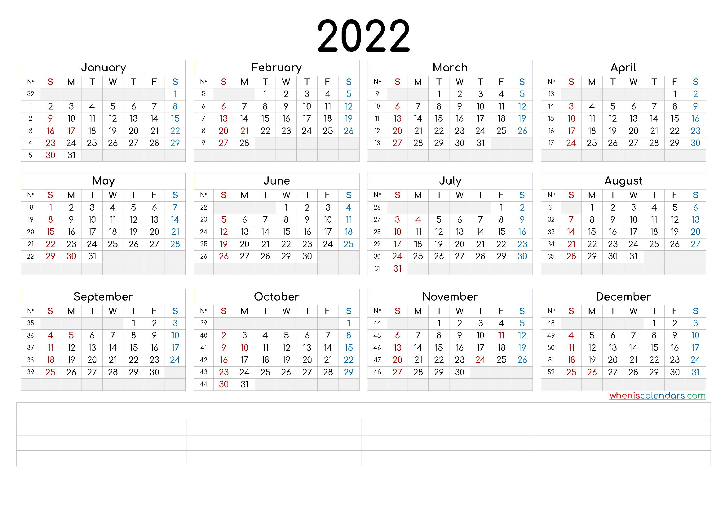 2022 Annual Calendar Printable (6 Templates)