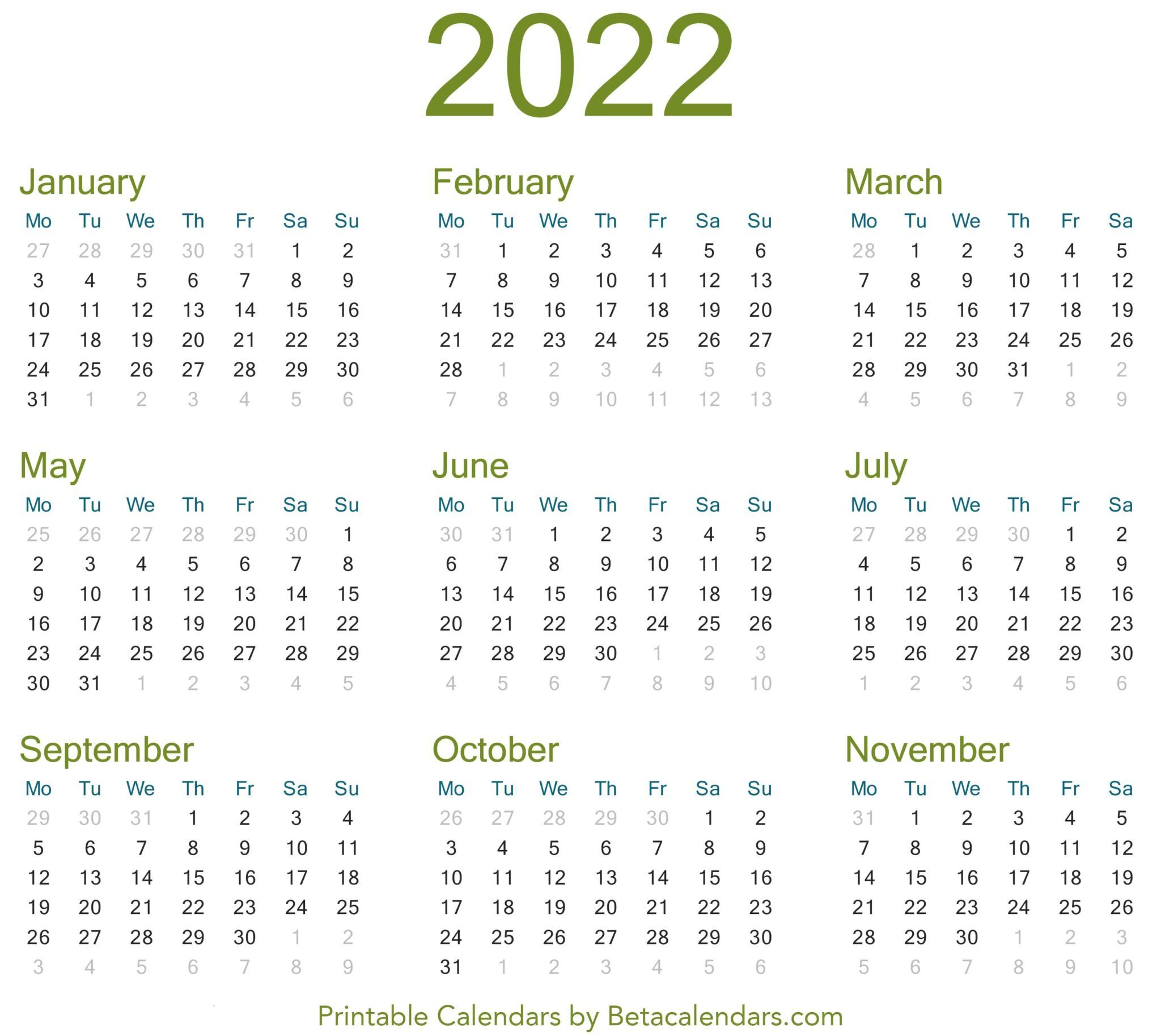 Best Printable Calendar For Year 2022 (United States)