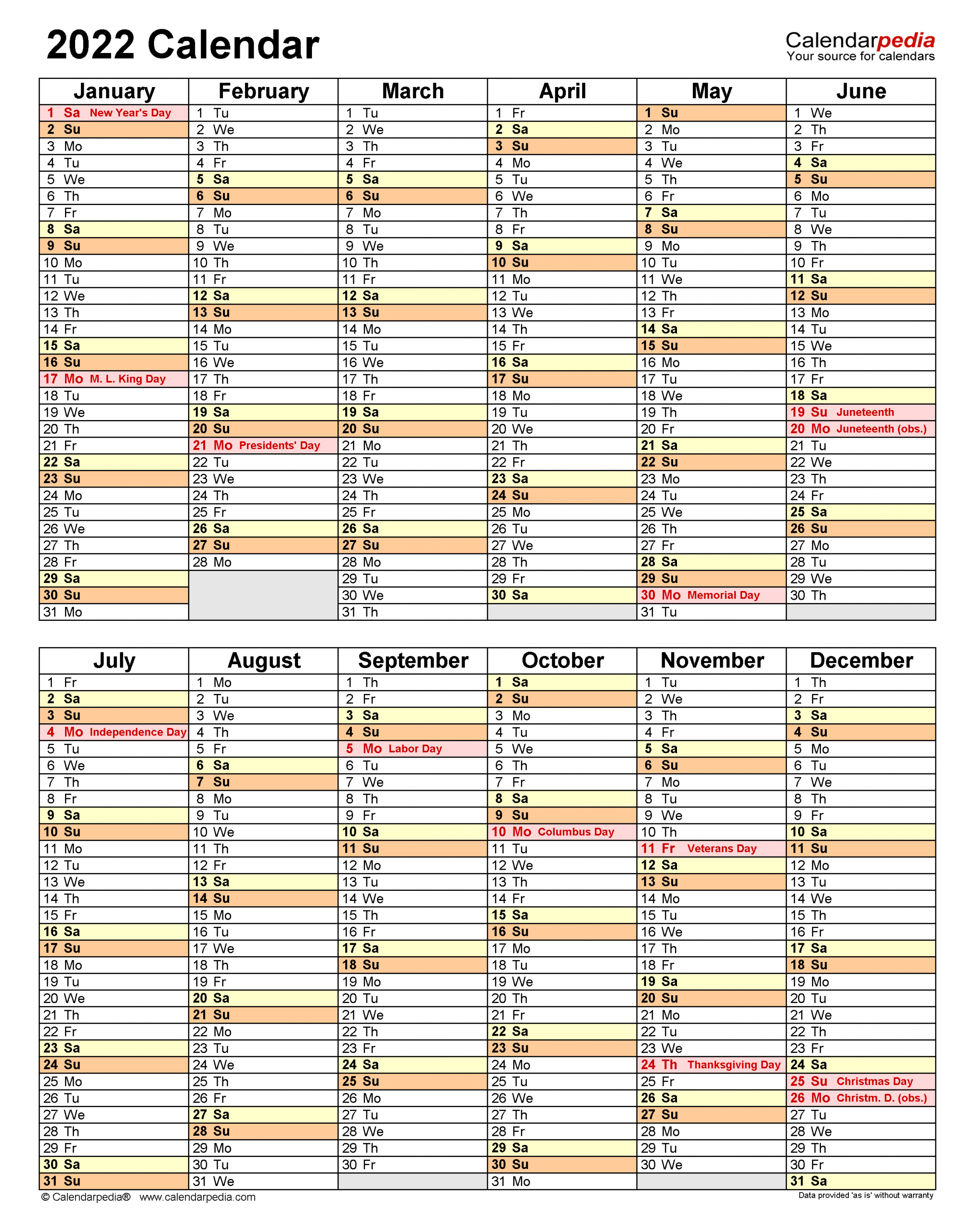 2022 Calendar - Free Printable Excel Templates - Calendarpedia