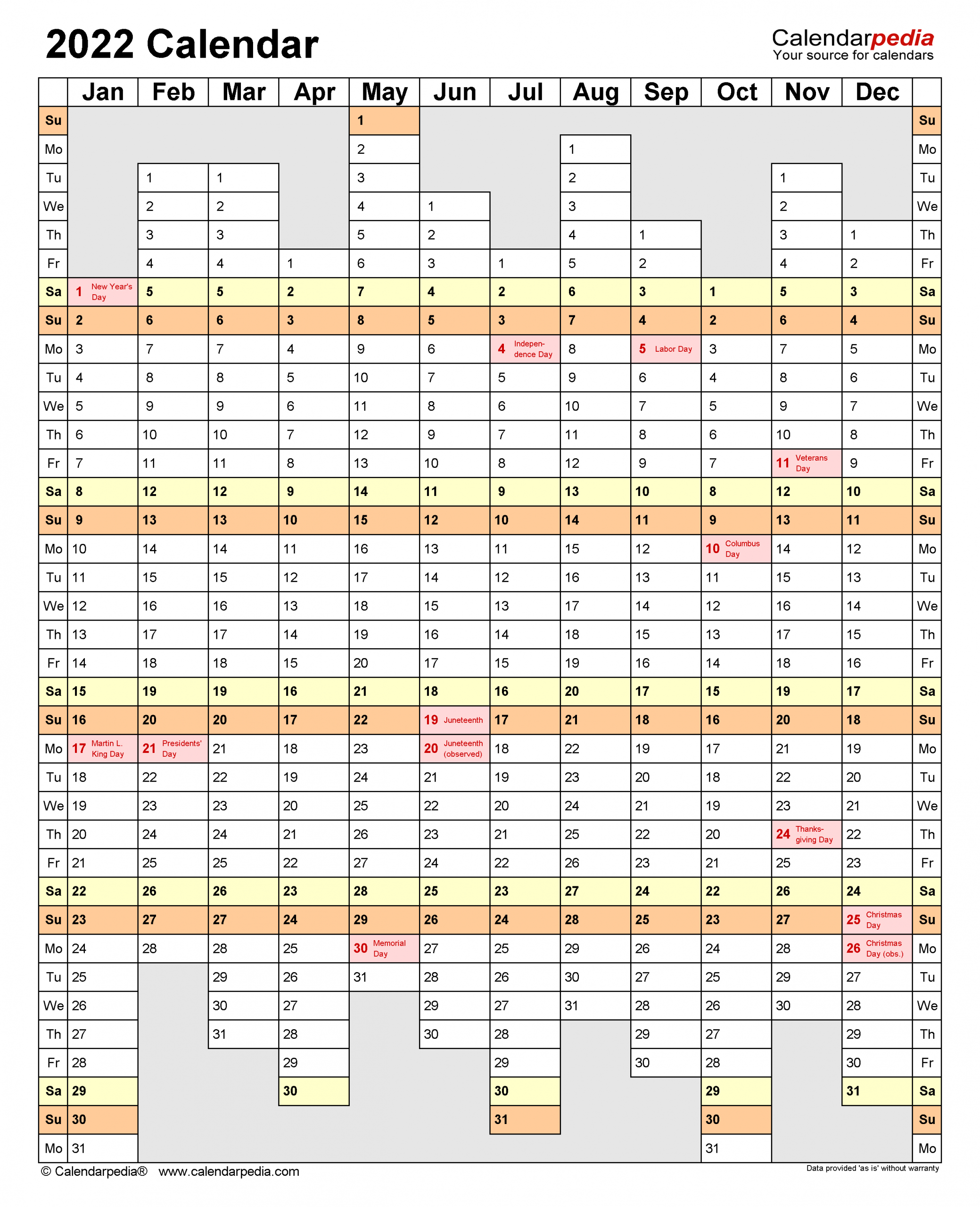 2022 Calendar - Free Printable Word Templates - Calendarpedia