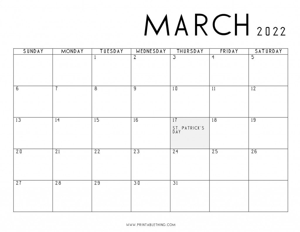 2022 Calendar March Printable | Printable Calendars 2022