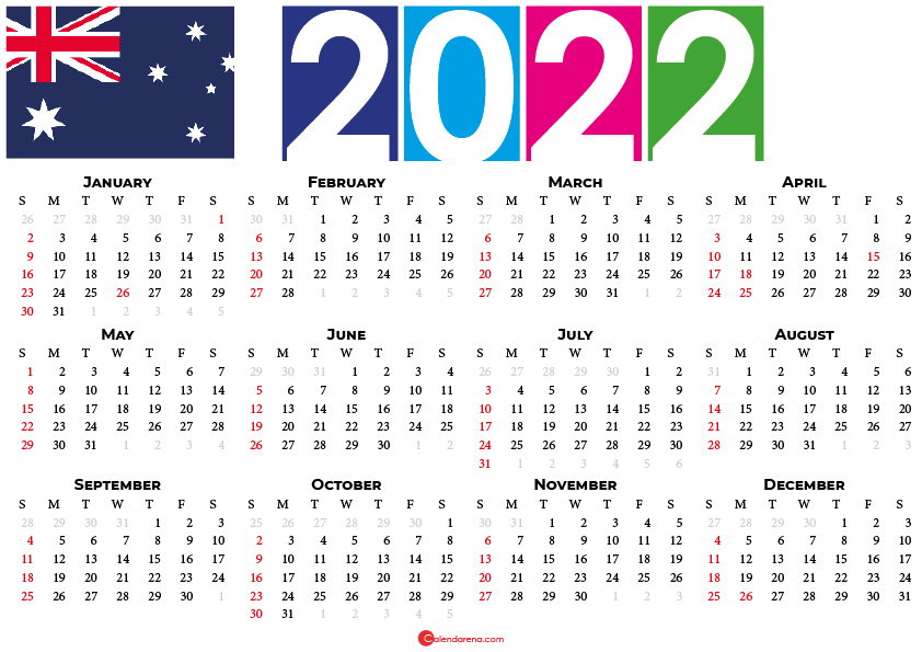 2022 Calendar Of Australia With Holidays