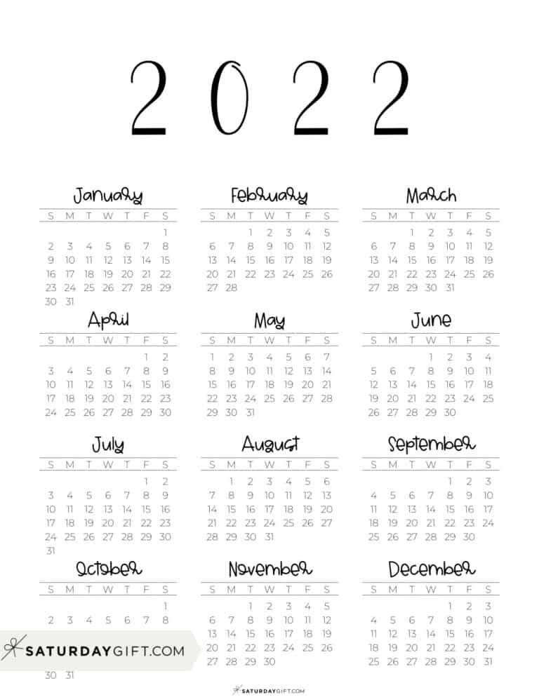 2022 Calendar Printable - Cute &amp; Free 2022 Yearly Calendar