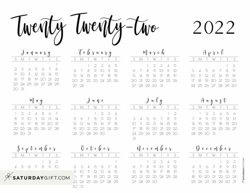 2022 Calendar Printable - Cute &amp; Free 2022 Yearly Calendar