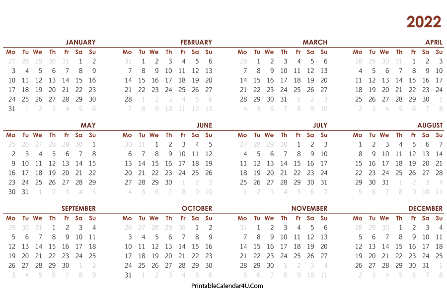 2022 Calendar Printable