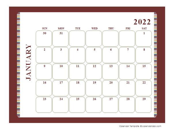2022 Calendar Template Large Boxes - Free Printable Templates