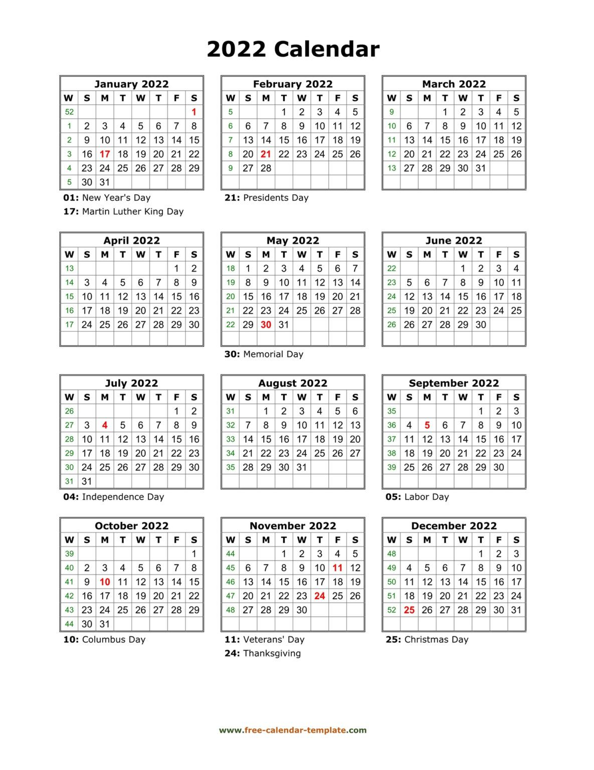 2022 Calendar Template Queensland