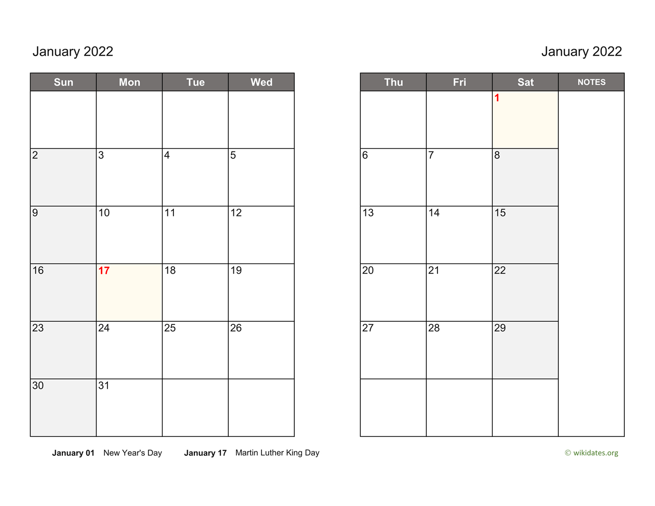 2022 Calendar Wikidates | January Calendar 2022