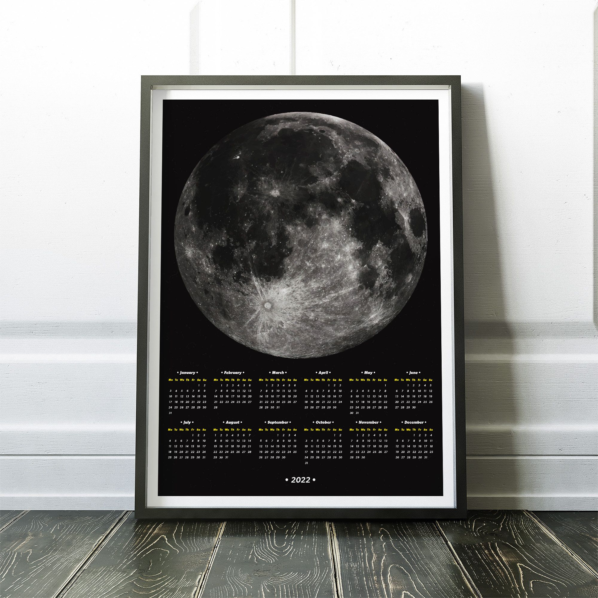 2022 Calendar With Full Moon Unframed At A Glance Yearly