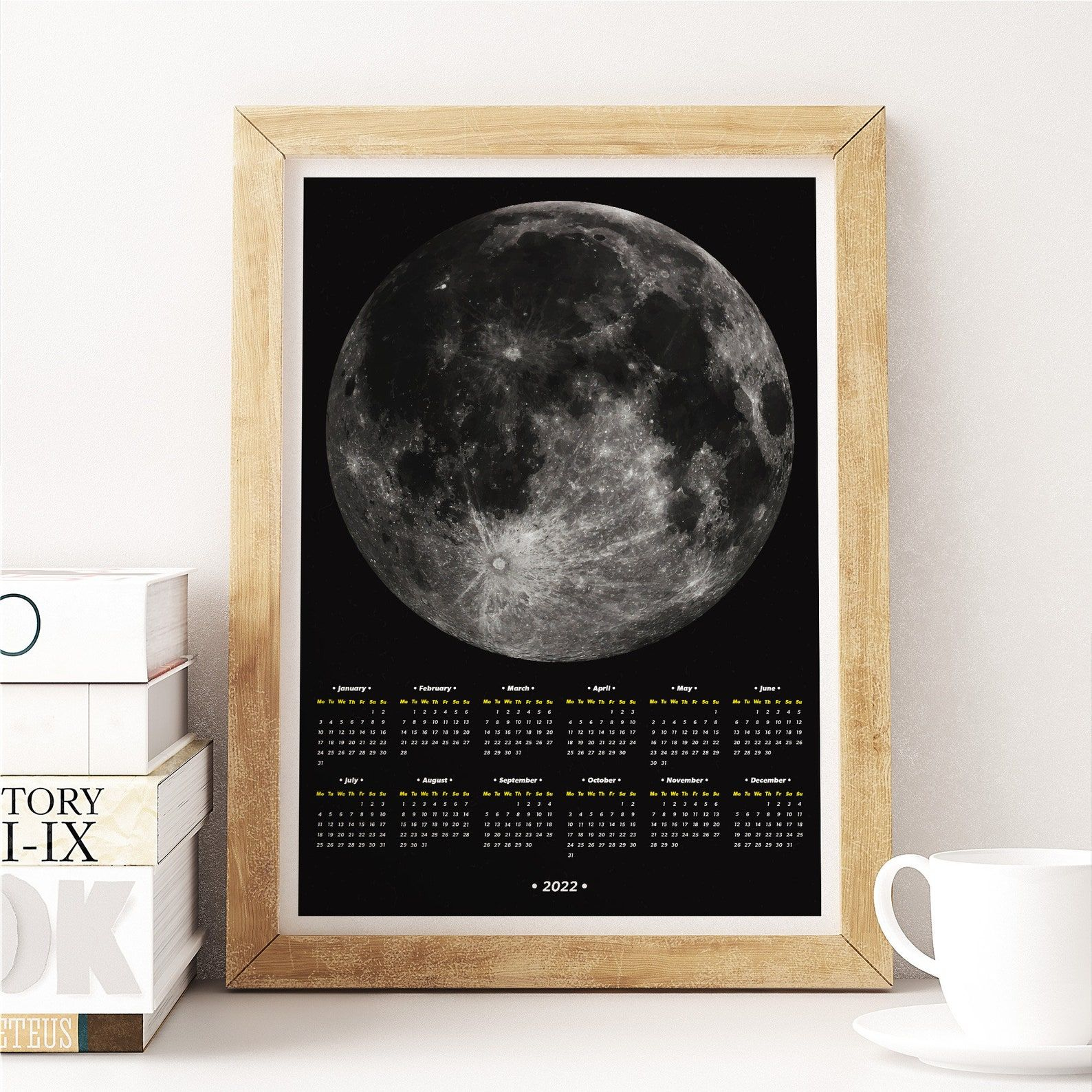 2022 Calendar With Full Moon Unframed At A Glance Yearly