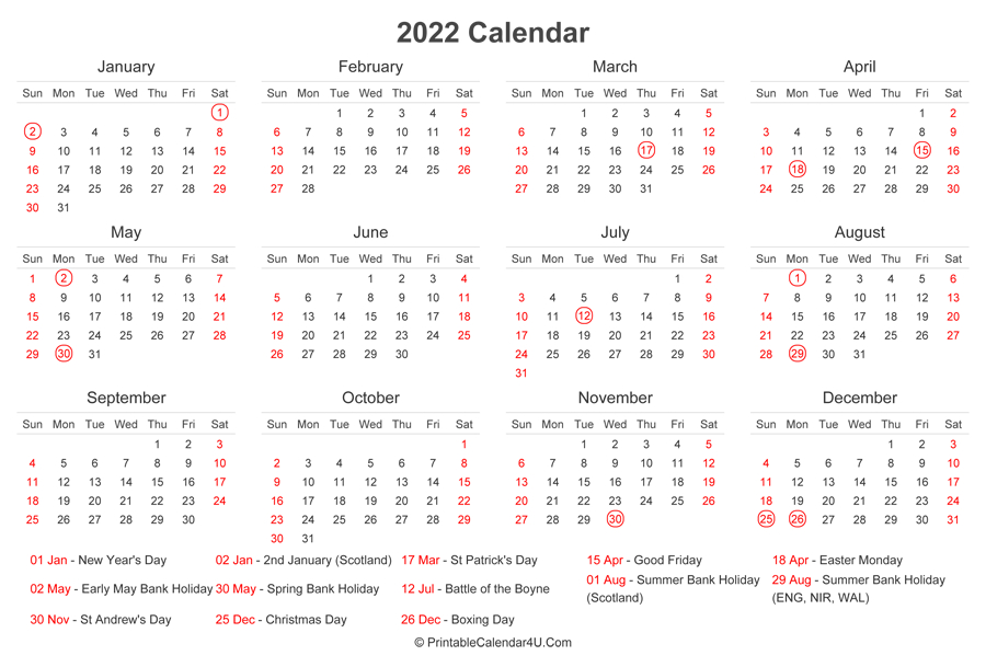 Perfect Free Printable Calendar 2022 Usa