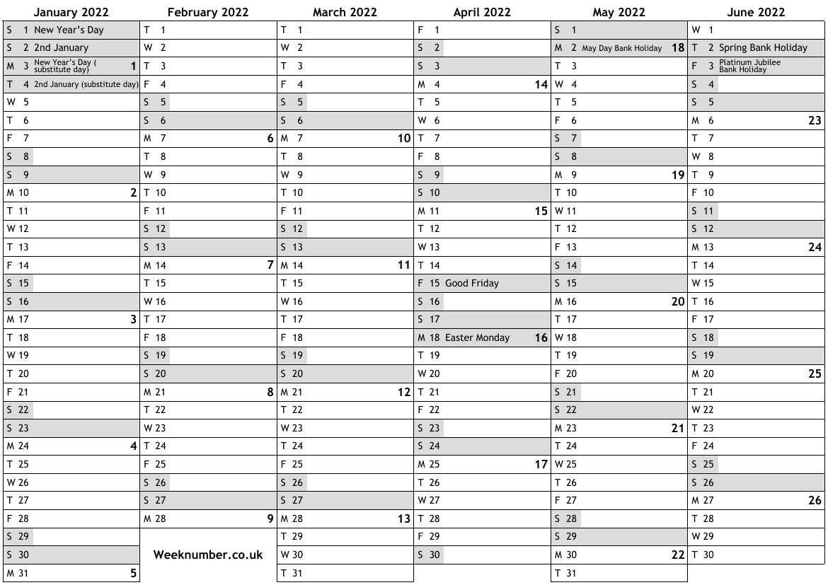 2022 Calendar With Week Numbers And Holidays For Scotland