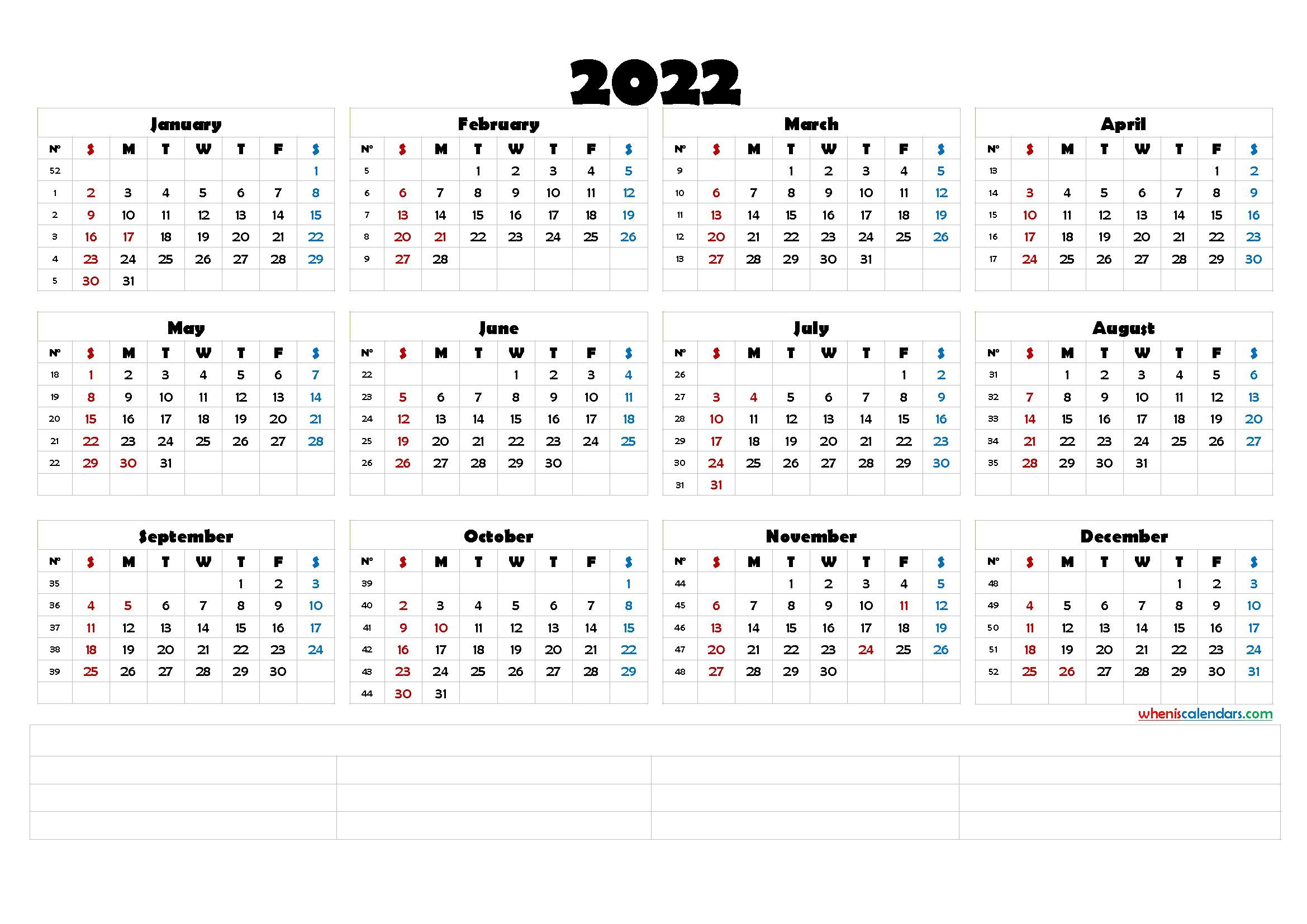 2022 Calendar With Week Numbers Printable [Premium Templates]