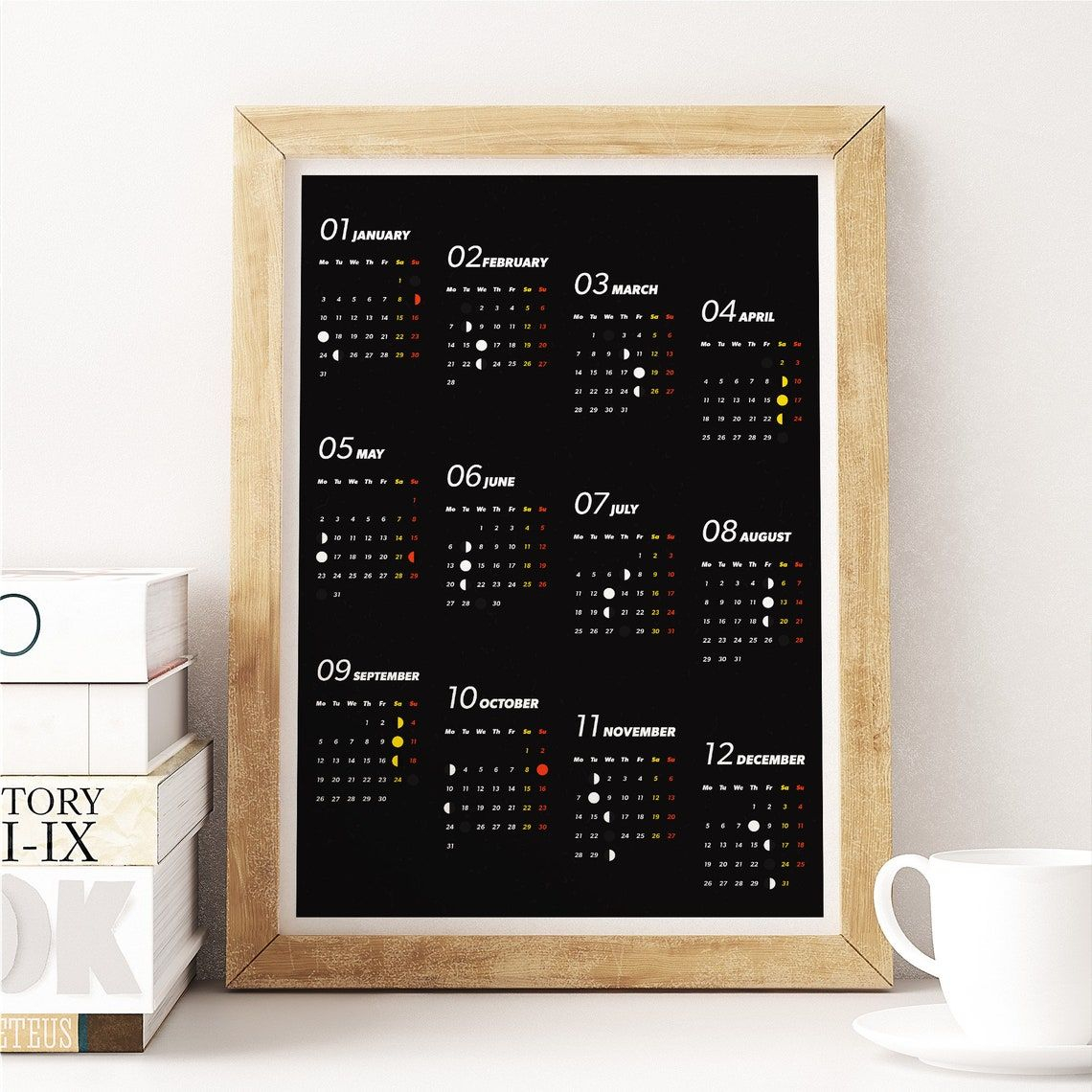 2022 Full Year Wall Calendar With Main Moon Phases Monday