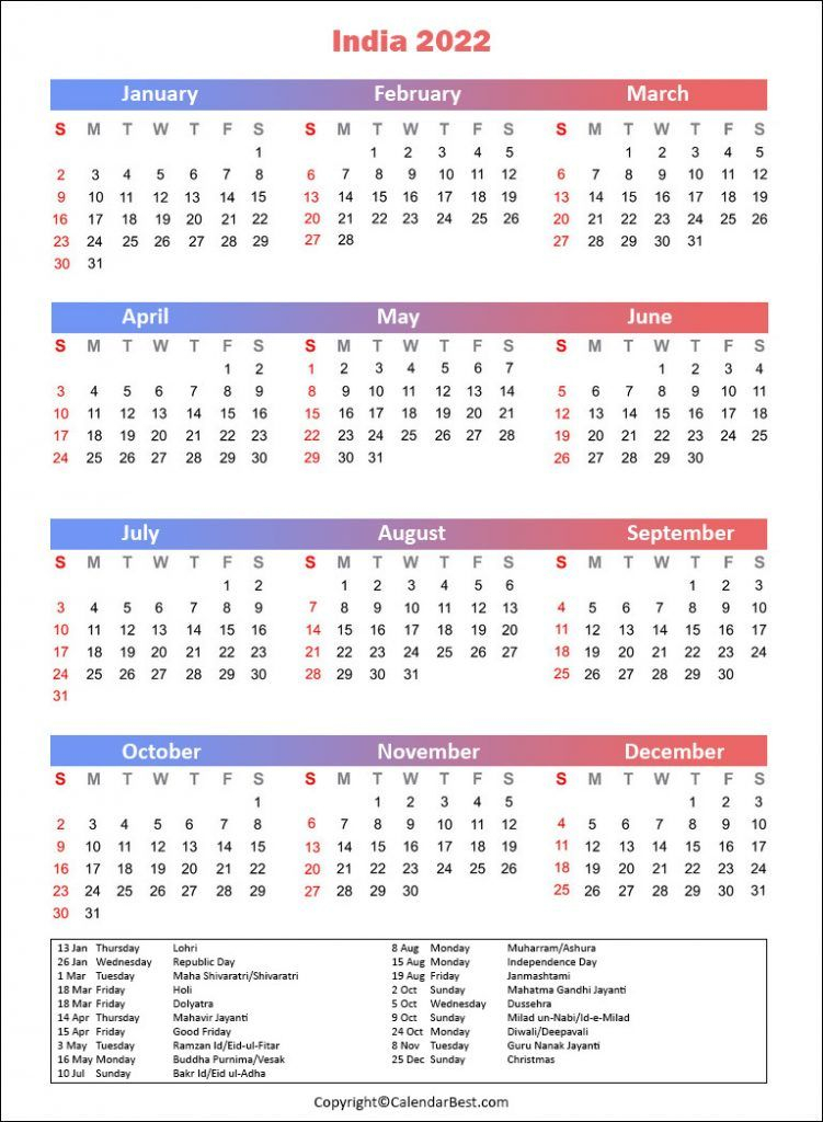 2022 Holiday Calendar Gujarat