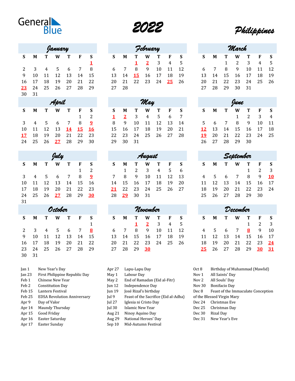 2022 Holiday Calendar List - 02/2022