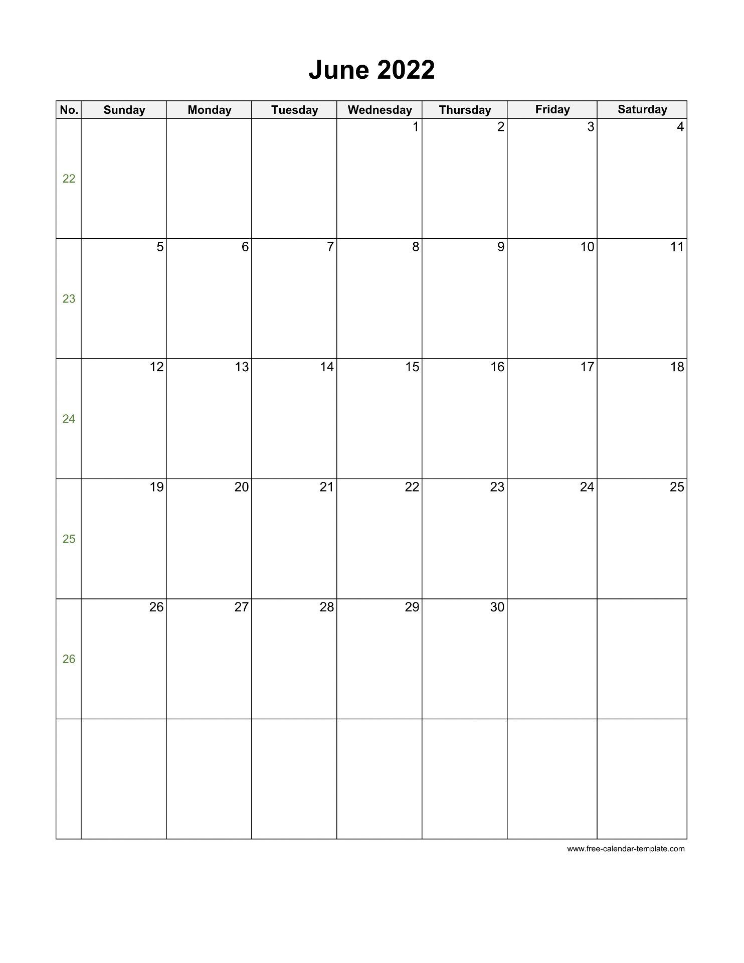 2022 June Calendar (Blank Vertical Template) | Free
