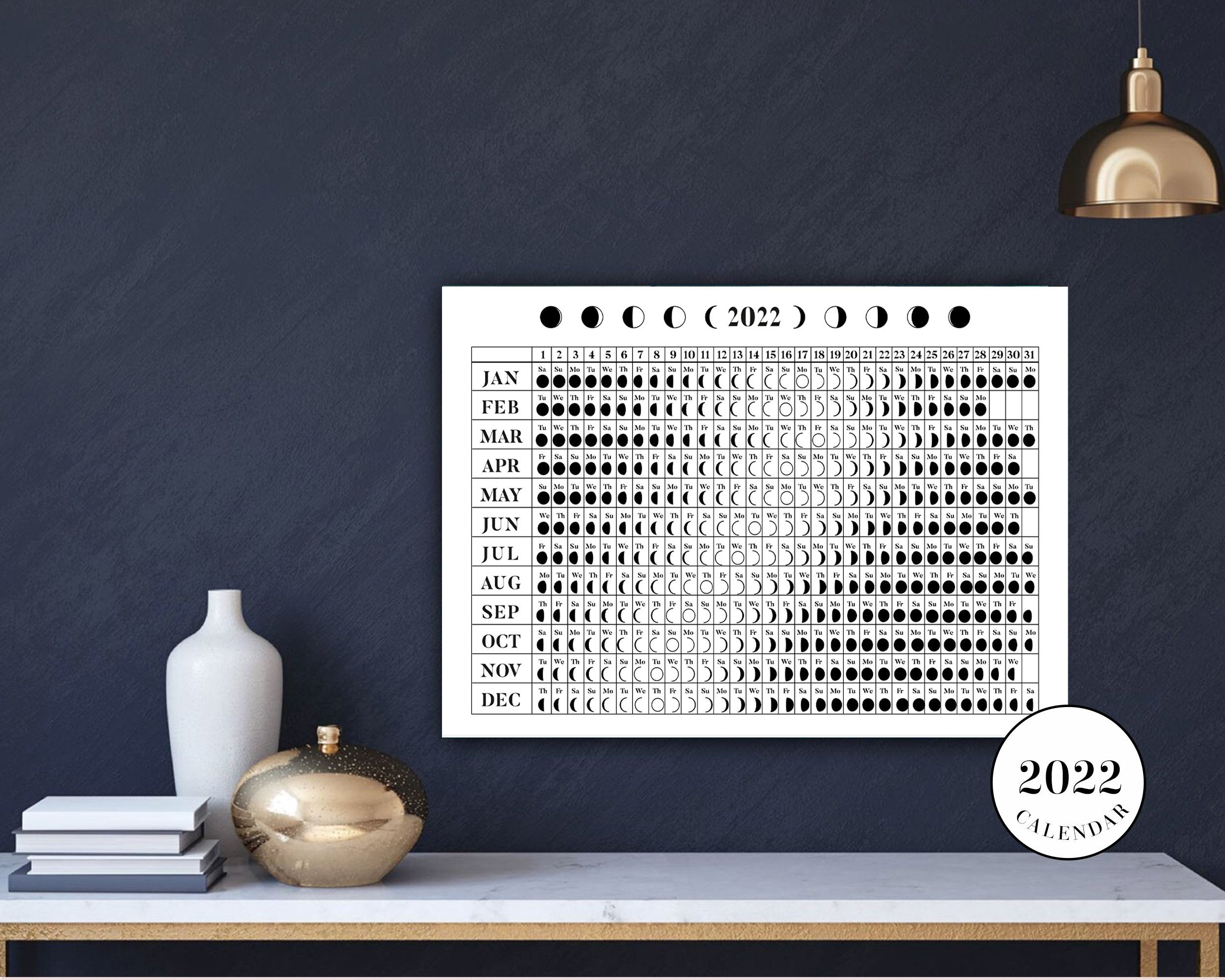 2022 Lunar Phase Wall Planner Printable Wall Calendar 2022