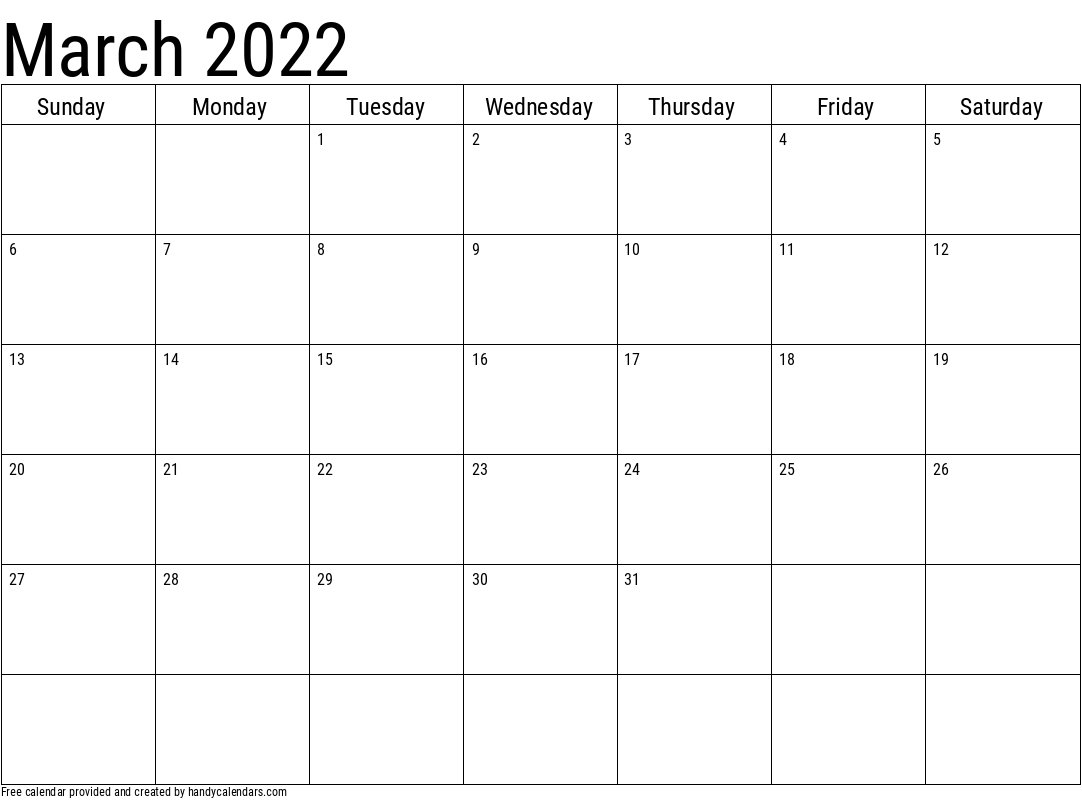 2022 March Calendars - Handy Calendars