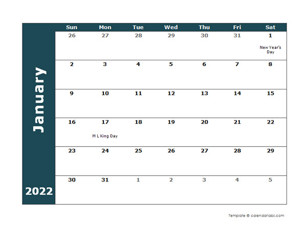 2022 Monthly Word Calendar Landscape Format - Free