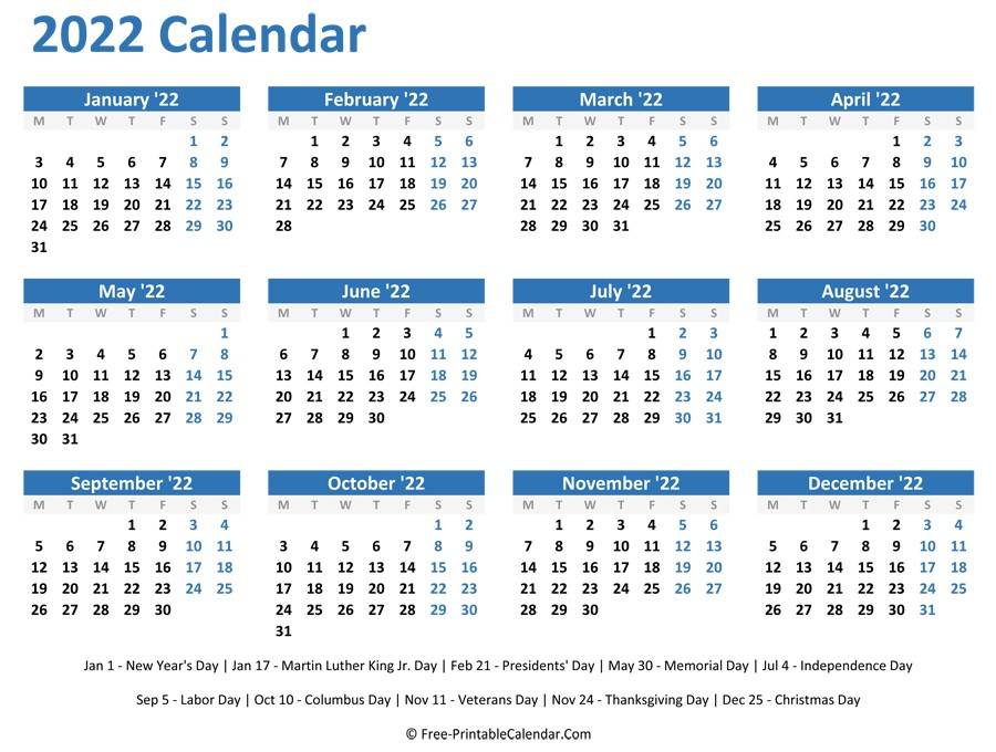 2022 Printable Calendar | Free Printable Calendar Monthly