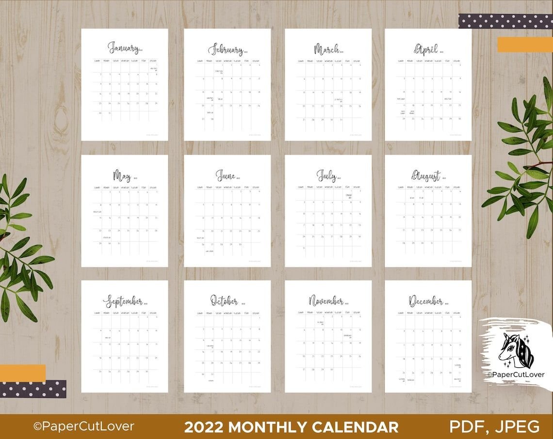 2022 Printable Calendar Pdf Letter Size &amp; A4 Template