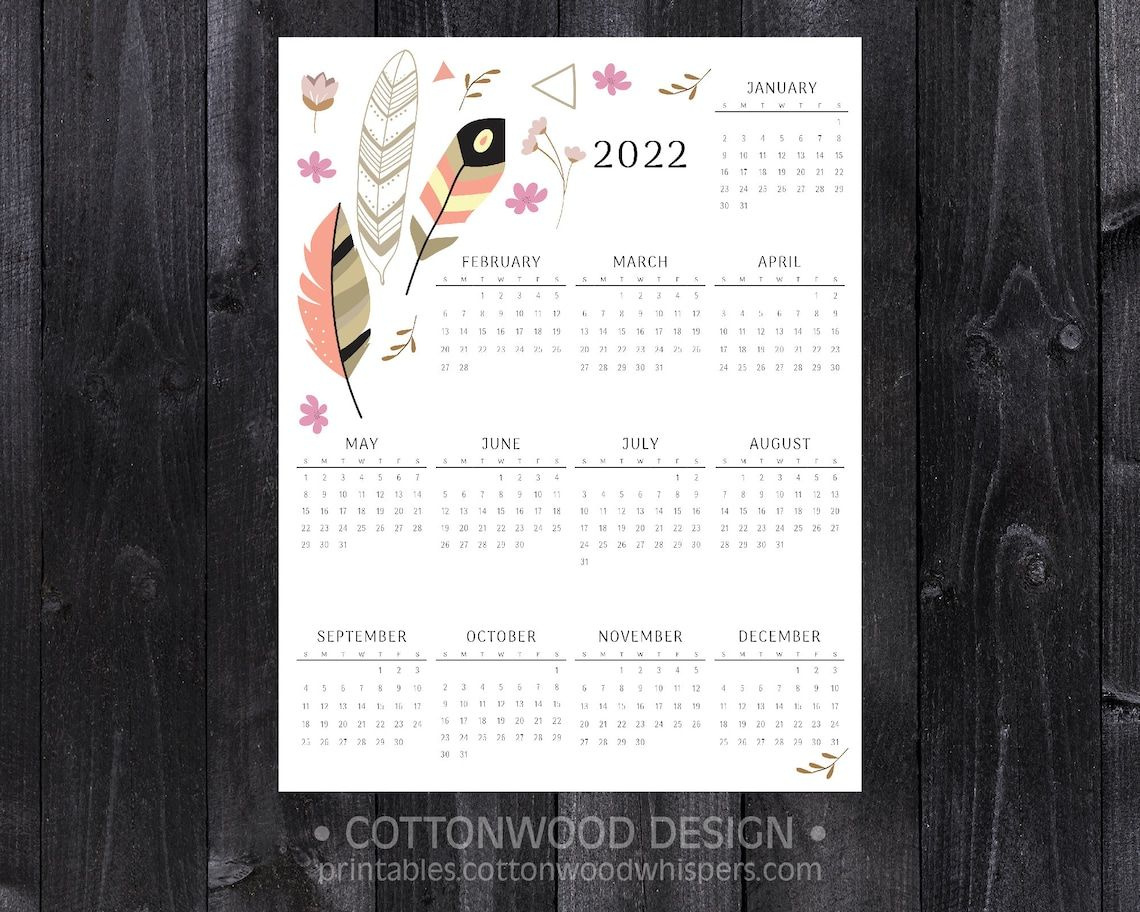 2022 Printable Calendar Year At A Glance Calendar Letter