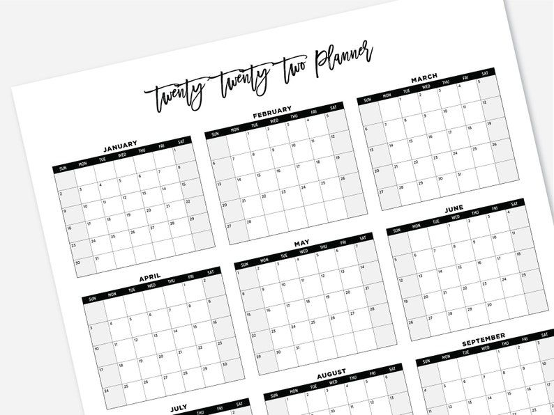 2022 Printable Large Calendar 2022 Simple Wall Calendar